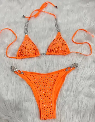 Women Sexy Rhinestone Chain Bikini
