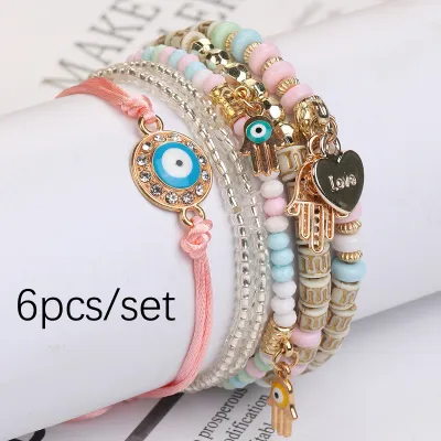 Fashion Beaded Multi-Layer Bracelet Glass Ethnic Geometric Unisex Retro