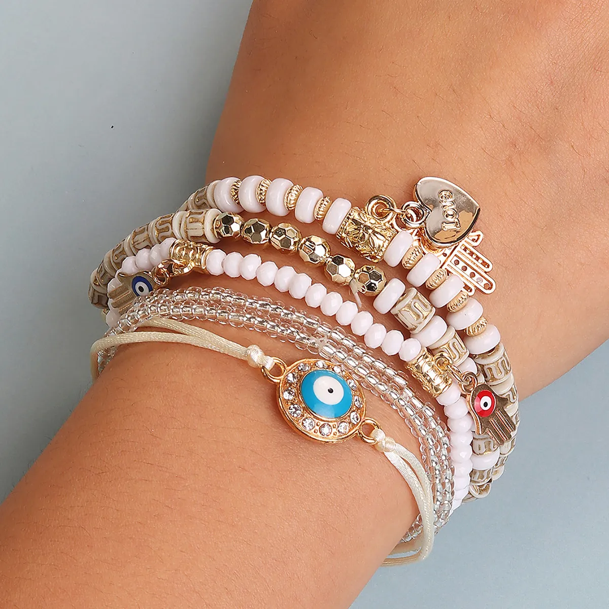 Fashion Beaded Multi-Layer Bracelet Glass Ethnic Geometric Unisex Retro