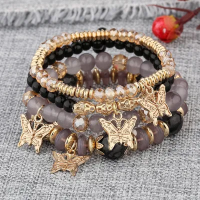 Bohemian Multi-Layer Beaded Butterfly Pendant Colorful Glass Bracelet