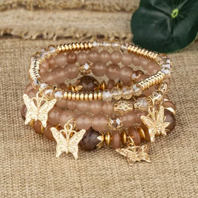 Bohemian Multi-Layer Beaded Butterfly Pendant Colorful Glass Bracelet