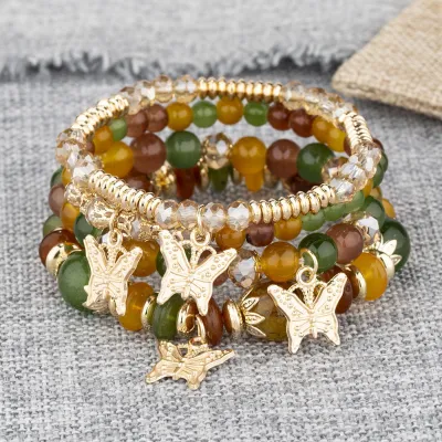 Bohemian Multi-Layer Beaded Butterfly Pendant Colorful Glass Bracelet