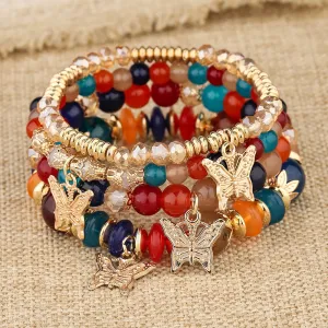 Bohemian Multi-Layer Beaded Butterfly Pendant Colorful Glass Bracelet