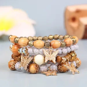 Vintage Bohemian Wood Beaded Butterfly Multilayer Unisex Bracelet