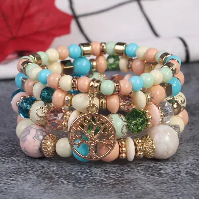 Bohemian Retro Multi-Layer Beaded Bracelet Set Unisex Glass