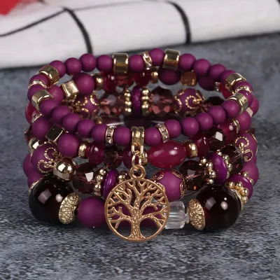 Bohemian Retro Multi-Layer Beaded Bracelet Set Unisex Glass
