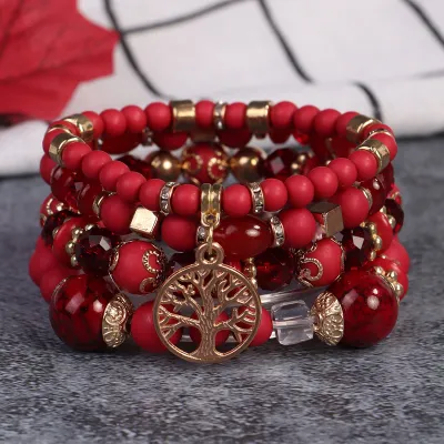 Bohemian Retro Multi-Layer Beaded Bracelet Set Unisex Glass