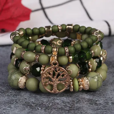 Bohemian Retro Multi-Layer Beaded Bracelet Set Unisex Glass