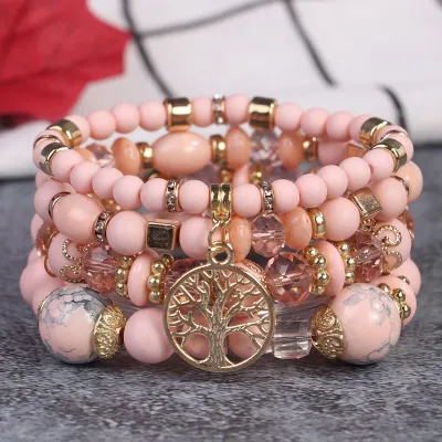 Bohemian Retro Multi-Layer Beaded Bracelet Set Unisex Glass