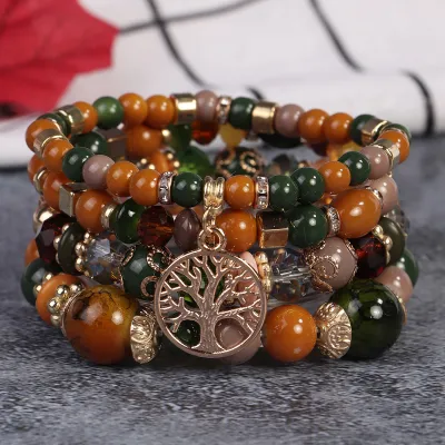 Bohemian Retro Multi-Layer Beaded Bracelet Set Unisex Glass