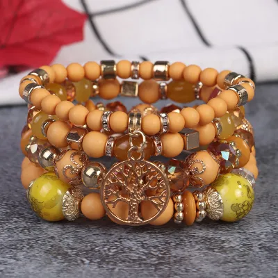 Bohemian Retro Multi-Layer Beaded Bracelet Set Unisex Glass