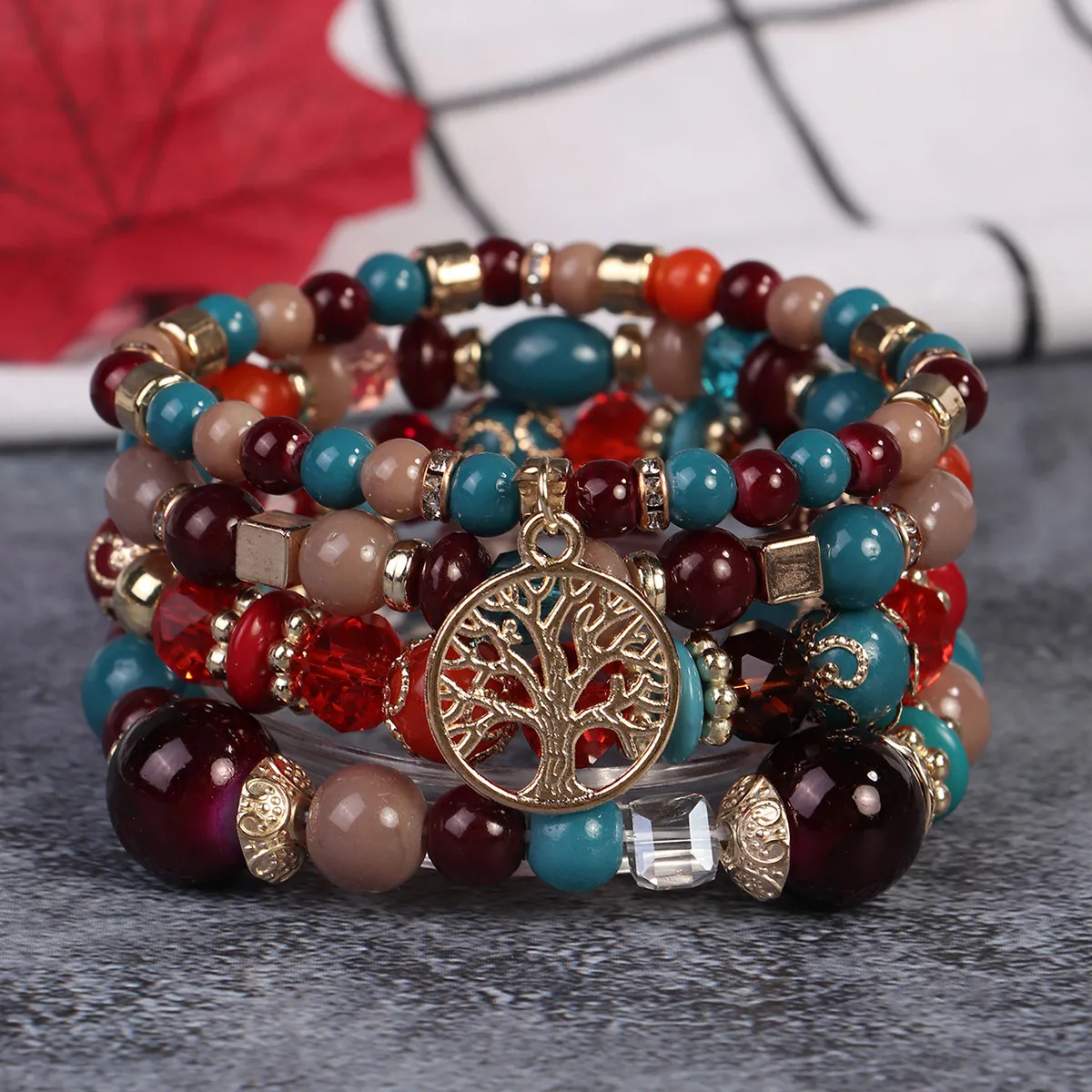 Bohemian Retro Multi-Layer Beaded Bracelet Set Unisex Glass