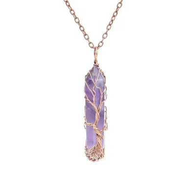 Fashion Natural Stone Hexagon Crystal Pendant Necklace