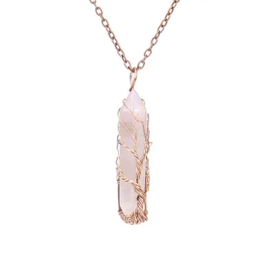 Fashion Natural Stone Hexagon Crystal Pendant Necklace