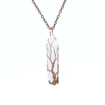 Fashion Natural Stone Hexagon Crystal Pendant Necklace