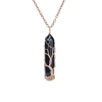Fashion Natural Stone Hexagon Crystal Pendant Necklace
