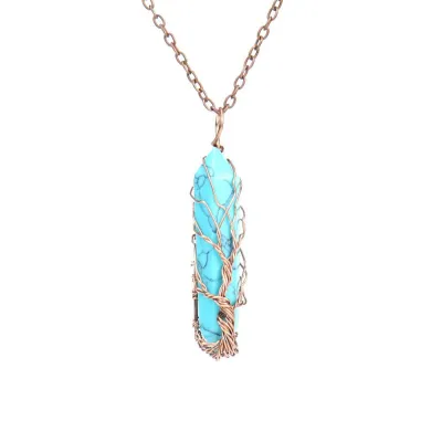 Fashion Natural Stone Hexagon Crystal Pendant Necklace