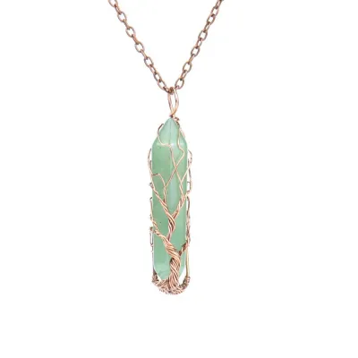 Fashion Natural Stone Hexagon Crystal Pendant Necklace