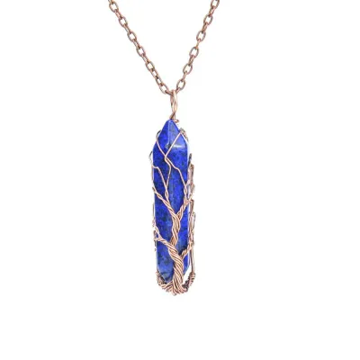 Fashion Natural Stone Hexagon Crystal Pendant Necklace