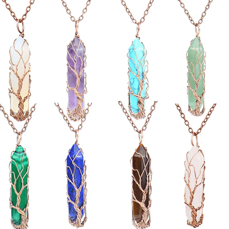 Fashion Natural Stone Hexagon Crystal Pendant Necklace