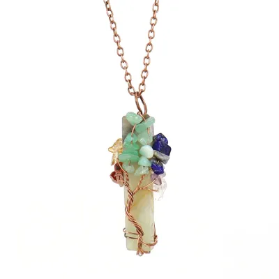 Fashion Irregular Natural Stone Agate Gravel Pendant Cross Chain Necklace