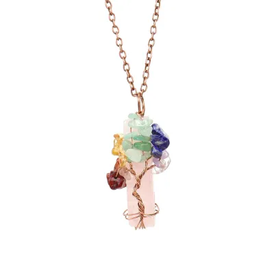 Fashion Irregular Natural Stone Agate Gravel Pendant Cross Chain Necklace