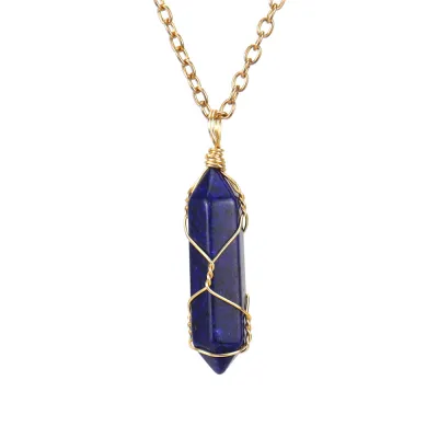 Handmade Wound Natural Crystal Hexagon Pendant Necklace