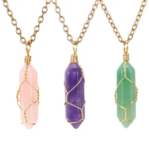 Handmade Wound Natural Crystal Hexagon Pendant Necklace