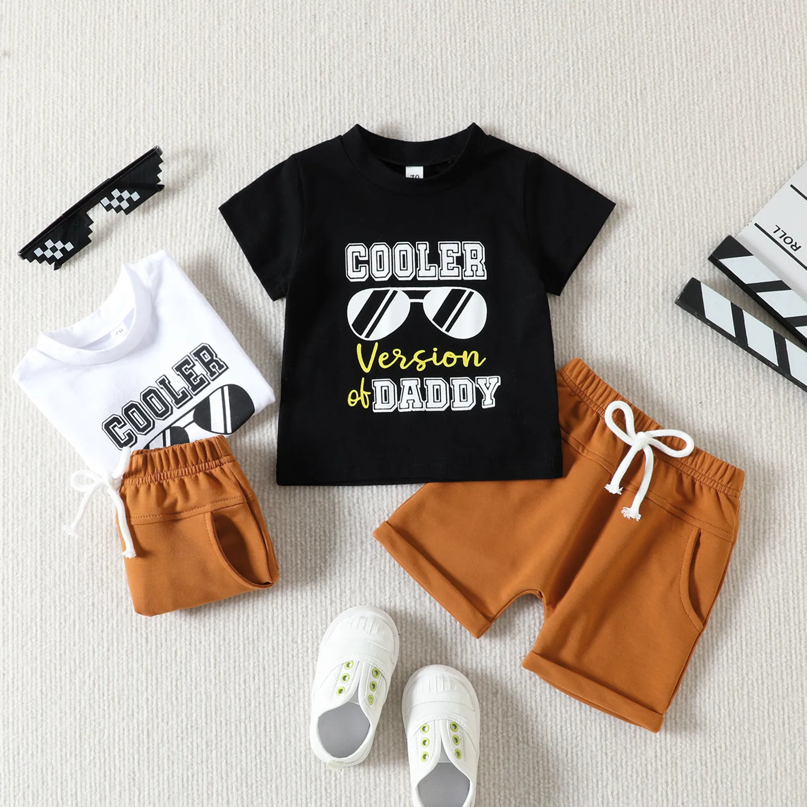 Boys Summer Letter Print Two-Piece Short Sleeve Set for Kids 3-14T