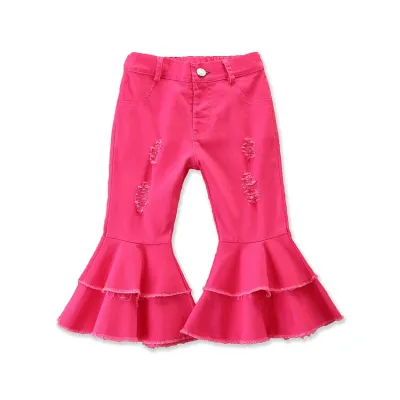 Children Girl's Ripped Double-Layer Flare Denim Jeans
