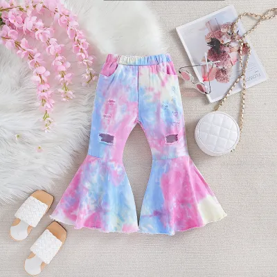 Children Girl's Ripped Double-Layer Flare Denim Jeans