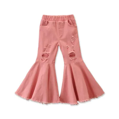 Children Girl's Ripped Double-Layer Flare Denim Jeans