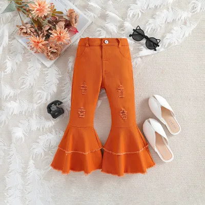 Children Girl's Ripped Double-Layer Flare Denim Jeans