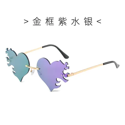 Fashion Metal Frameless Heart Shaped Flame Design Sunglasses