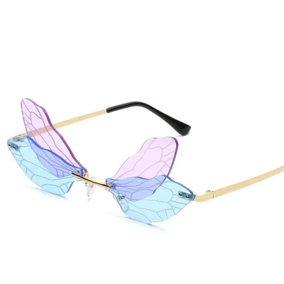 Creative Dragonfly Wings Frameless AC Lens Metal Sunglasses