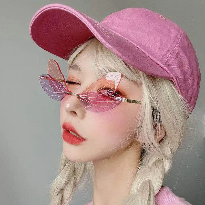 Creative Dragonfly Wings Frameless AC Lens Metal Sunglasses