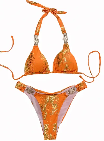 Women Sexy Snake Pattern Bronzing Polyester Bikini