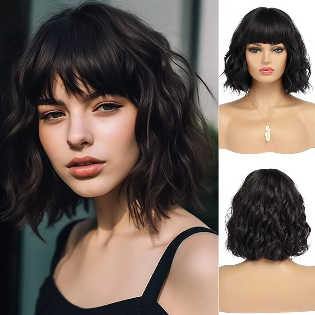 Women Fashion Short Curly Bobo Wig with Qi Bangs