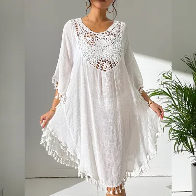 Women Crochet Stitching Tassel Swimwear Cover-Ups for Beach Holiday