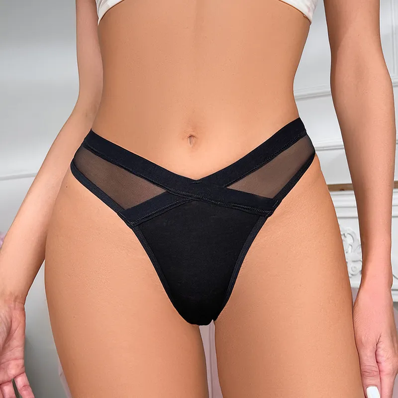 Women Sexy Low Waist Mesh Transparent Panties Solid Color