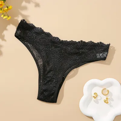 Women's Lace Perspective Low Waist Panties Solid Color