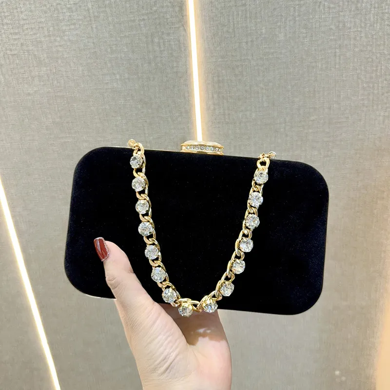 Women Fashion Solid Color Suede Rhinestone Handle Box Evening Bag