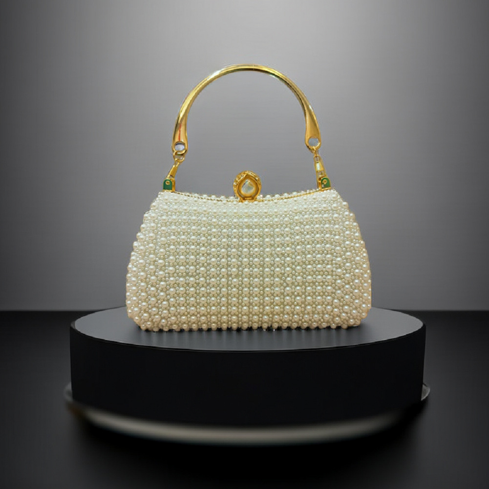 Wholesale Women Fashion Black Pearl Handle Evening Bag