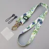Crossbody Style [Blue And Green Leaves] Pattern Lanyard Two Small Rope Micro-Penetration Clip