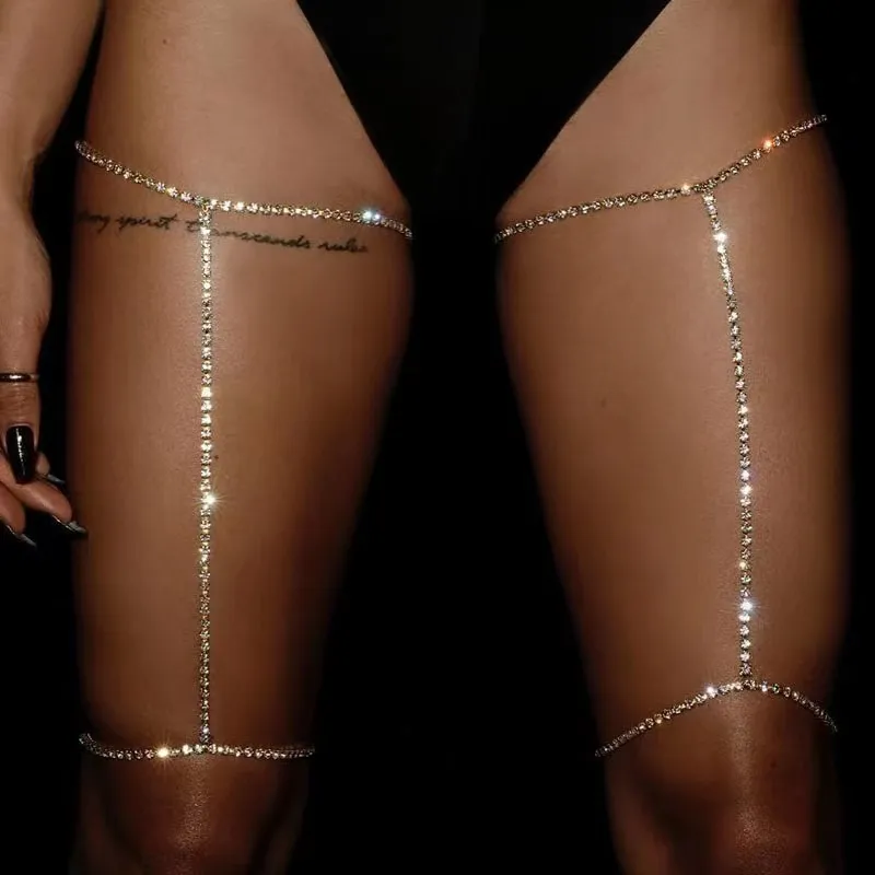 Women Fashion Rhinestone Tassel Multi-Layer Leg Chain Body Chain