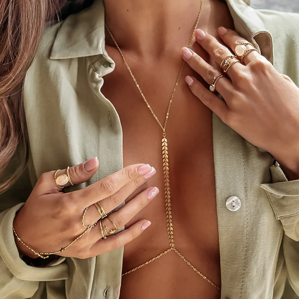 Women Fashion Sexy Arrow Fishbone Breast Chain Body Chain