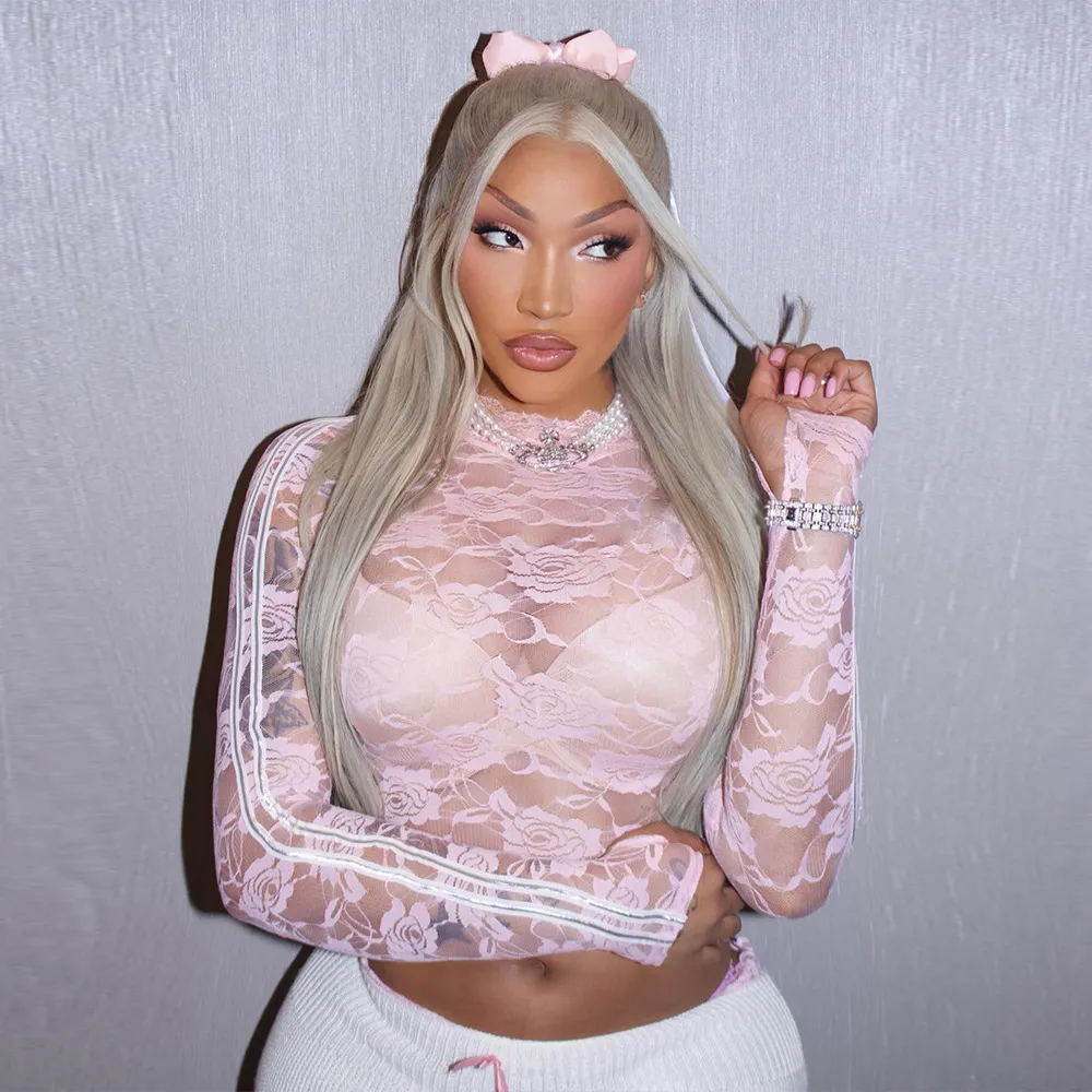 Women Sexy Lace See-Through Cropped Top