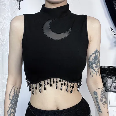Gothic Women Fashion Sleeveless Fringed Cropped Top