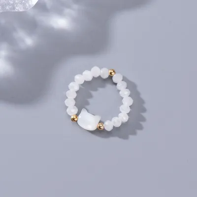 Lovable Cat Acrylic Beaded Ring Fresh Sweet Style Animals Zodiac Japan South Korea