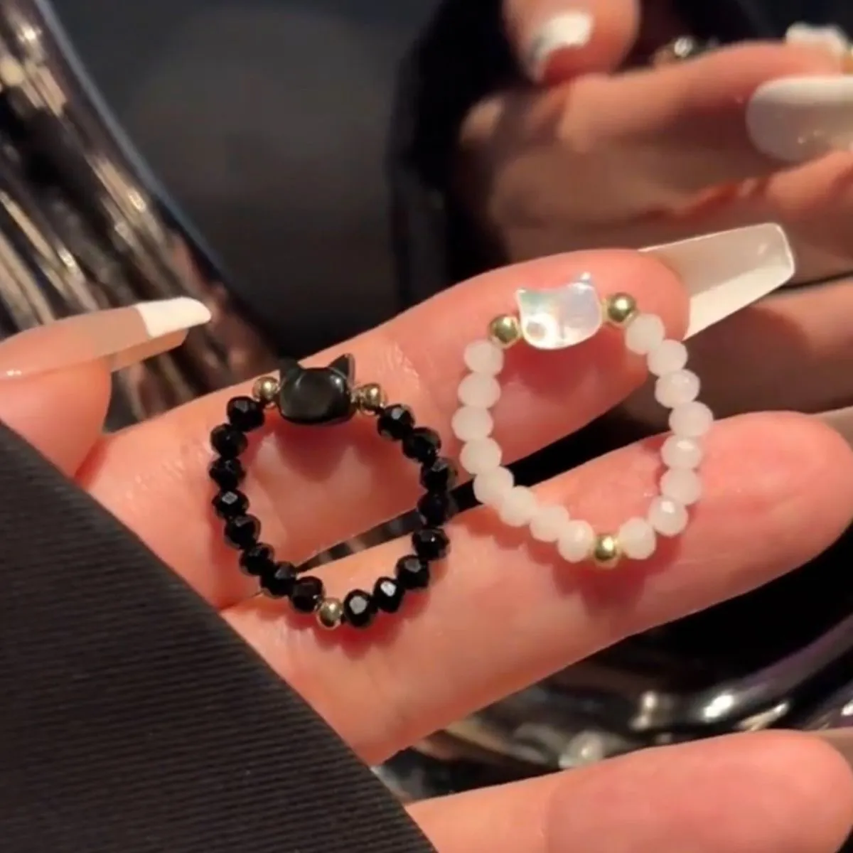 Lovable Cat Acrylic Beaded Ring Fresh Sweet Style Animals Zodiac Japan South Korea